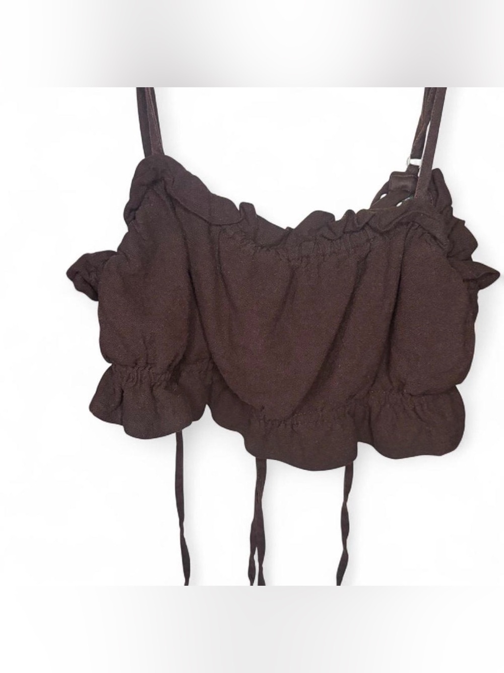 Women's Brown Ruffle Crop Top